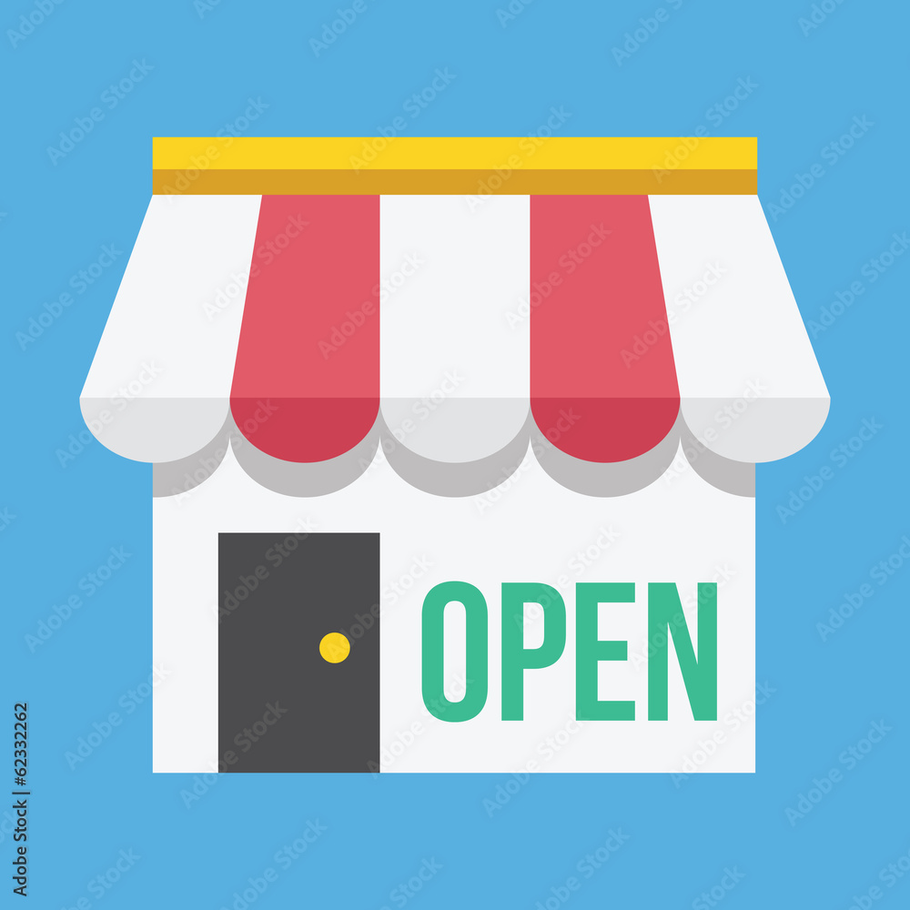 Poster vector shop building with open sign icon