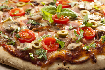 Pizza with ham and mushrooms