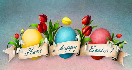 Three Easter eggs with flowers.