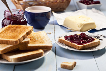 Breakfast with bread toast