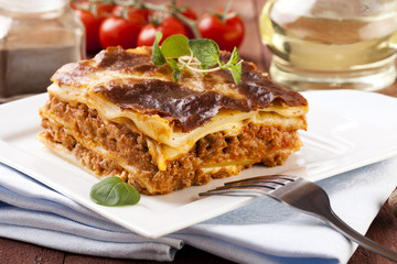 Portion of tasty lasagna on a plate