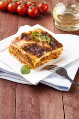 Portion of tasty lasagna on a plate
