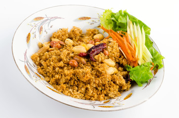 Crispy catfish salad on plate isolated white background