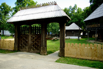 Traditional gate in National Village Museum, Bucharest, Romania.