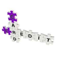 Credit card 3d puzzle on white background