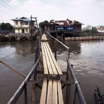 wooden bridge at Myanmar's Inle lake