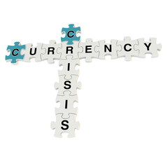 Crisis currency 3d puzzle on white background