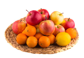 Fresh red and yellow apples, tangerines, lemons