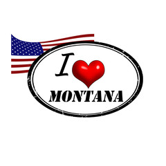 Grunge stamp with text I Love Montana inside and USA flag