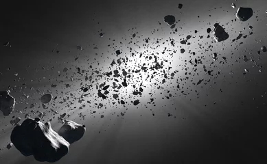 Photo sur Aluminium Noir et blanc À l& 39 intérieur de la ceinture d& 39 astéroïdes contre le soleil