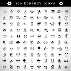 Eco Icons Set - Isolated On Gray Background