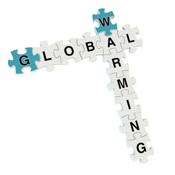 Global warming 3d puzzle on white background