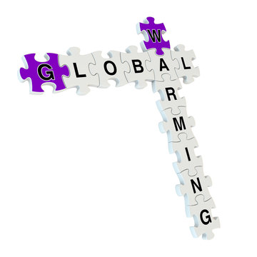 Global warming 3d puzzle on white background