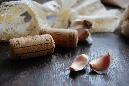 Cork, Lace, Wood  and Garlic