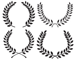 Black silhouettes of laurel wreaths, vector illustration