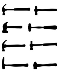 Black silhouettes of hammers on a white background, vector