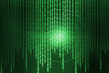 Folling down binary code over green background