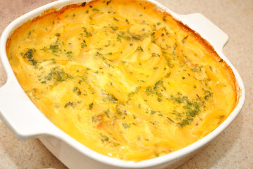Au Gratin Potatoes in a Casserole Dish