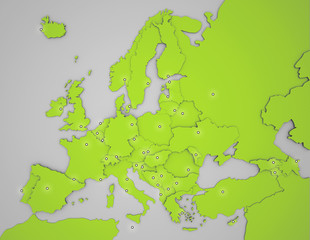 Naklejka premium 3D Europakarte mit Hauptstädten in grün