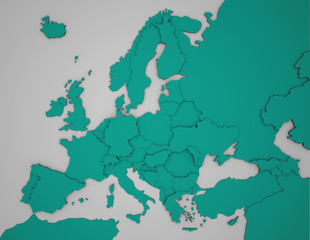 Europakarte mit 3D Ländergrenzen in türkis
