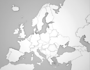 Fototapeta na wymiar Europakarte mit 3D Ländergrenzen in grau / weiß