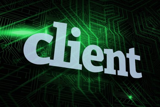 Client against green and black circuit board