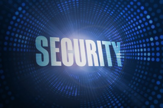 Security against futuristic dotted blue and black background