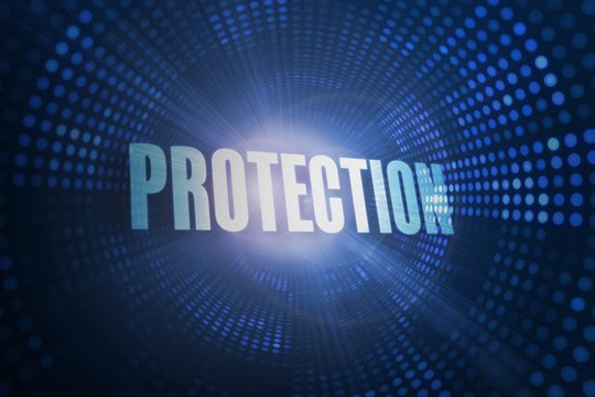 Protection against futuristic dotted blue and black background