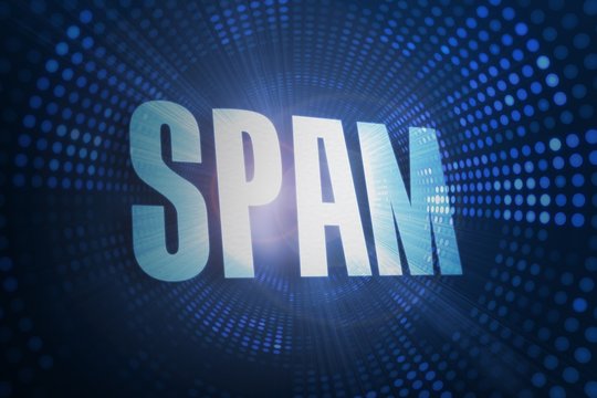 Spam against futuristic dotted blue and black background