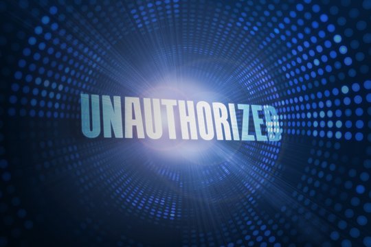 Unauthorized against futuristic dotted blue and black background