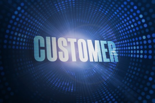 Customer against futuristic dotted blue and black background