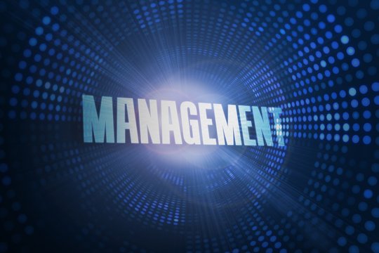 Management against futuristic dotted blue and black background