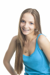 Pretty Blond Girl With Brackets on Her Teeth