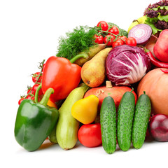 fresh fruits and vegetables on white