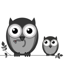 Monochrome mother feeding her young chick