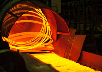 Wire Production, Metallurgy. Orange Dark Factory Metallurgic Steel Metal Iron