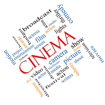 Cinema Word Cloud Concept Angled