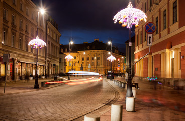 Miodowa Street in Warsaw at Night