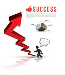 3D arrows go to success and business man running