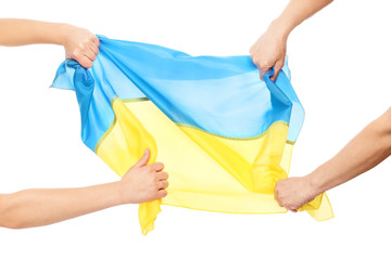 People fighting for Ukrainian flag