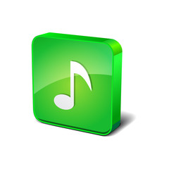 Music Notes 3d Rounded Square Green Vector Button Icon Design