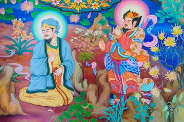 Traditional Chinese mural on temple wall