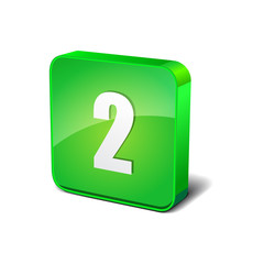 2 Number 3d Rounded Corner Green Vector Icon Button