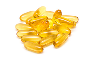 Transparent Yellow Medicine Capsules Isolated On White