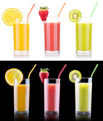 tasty summer fruits with juice in glass