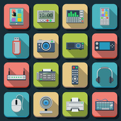 Electronic flat icons vector set