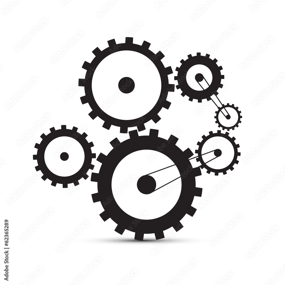 Poster cogs - gears black illustration on white background