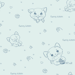 Naklejka na ściany i meble Cartoon seamless pattern with cute catsny cats