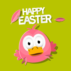 Vector Easter Chicken on Green Background