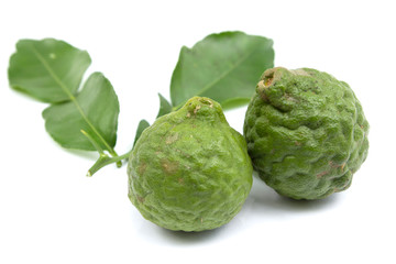 Bergamot and bergamot leaves isolated on white background